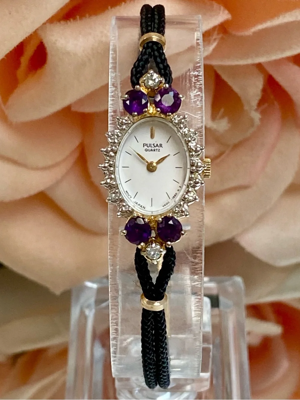 Vintage Pulsar by Seiko Diamond and Amethyst Accented Cocktail Watch
